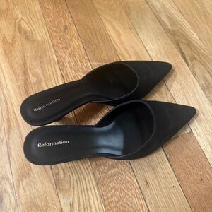 Reformation Sleek Black Suede Mules
